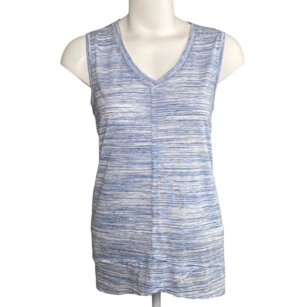 Style & Co Tank‎ Top Women's MEDIUM Blue White Heathered Sleeveless V-Neck Soft